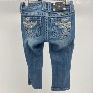 Y2K Miss Me Kids Jeans Size 8 Capri‎ Embellished Rhinestone Cross Pocket Denim